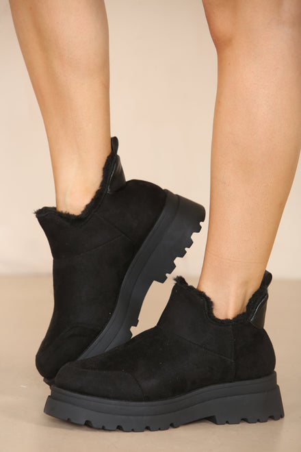 CHUNKY BLACK FUR LINED ANKLE BOOTS