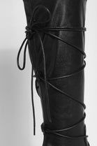 Black PU Chunky Leg Tie Lace Up Calf Boot