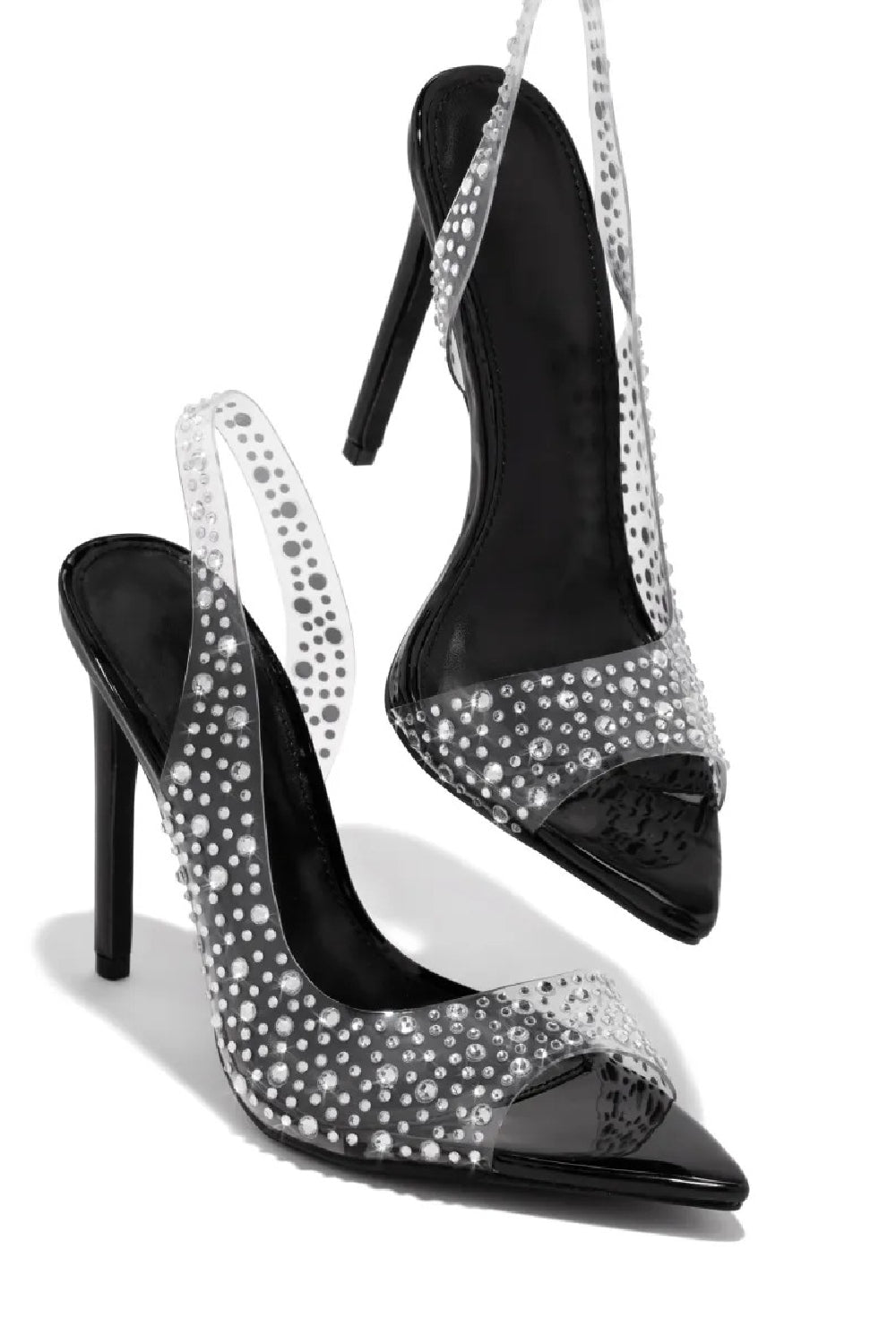 Black Embellished Slingback Sandal High Heels