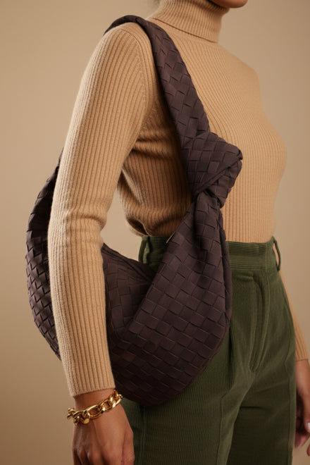 Knotted Dark Brown Faux Suede Shoulder Bag