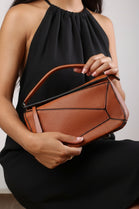 Geometric Crossbody Bag in Tan Faux Leather