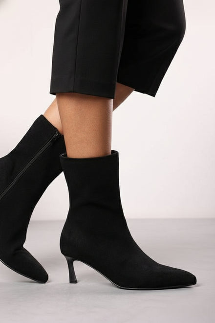 Black Suede Ankle Boots with Kitten Heel