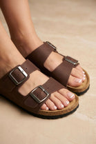 Brown Footbed Double Buckle Flat Sandals