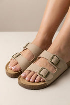 Camel Footbed Double Buckle Flat Sandals