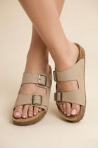 Camel Footbed Double Buckle Flat Sandals