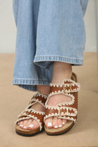 CONTRAST STITCH TAN SOFT FOOTBED SUMMER FLAT SLIDERS SANDALS