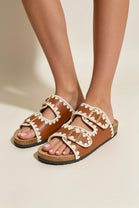 Tan Soft Footbed Flat Sliders Contrast Stitch Sandals
