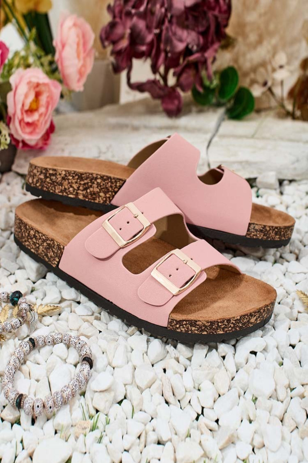 PINK SOFT FOOTBED SUMMER FLAT SLIDERS SANDALS