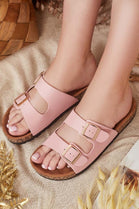 PINK SOFT FOOTBED SUMMER FLAT SLIDERS SANDALS