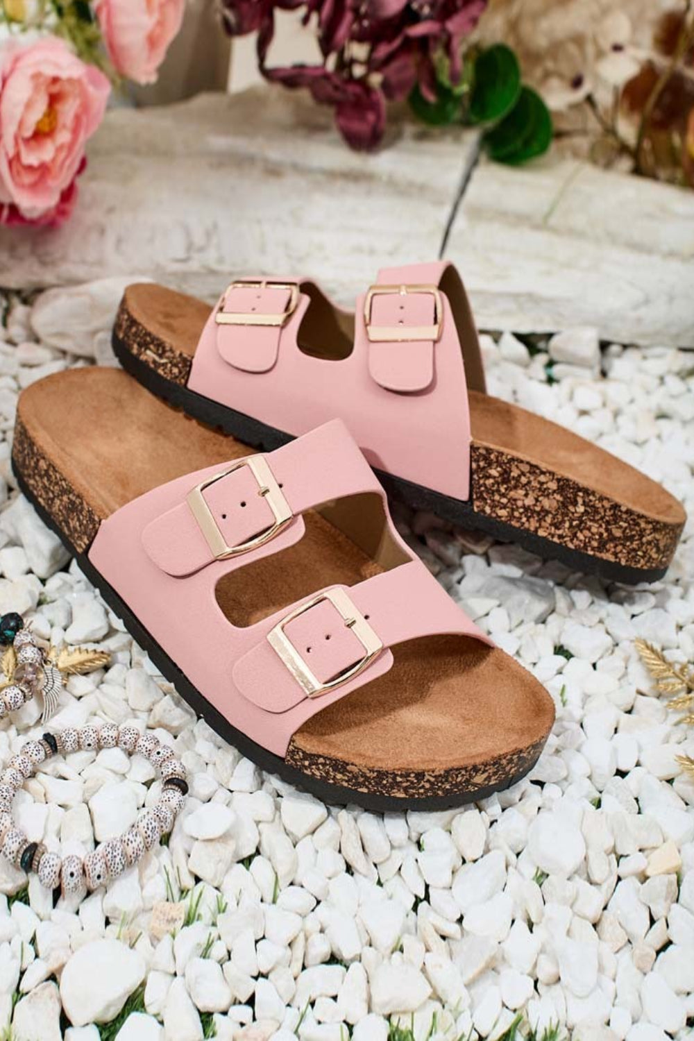 PINK SOFT FOOTBED SUMMER FLAT SLIDERS SANDALS