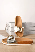 GOLD OVERSIZED BUCKLE SOFT FOOTBED SANDALS