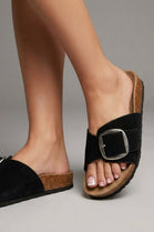 Black Buckle Detail Soft Footbed Slide Sandals - Pack A