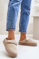 BEIGE FAUX SUEDE STRAPPY CLOGS SLIP ON MULES SLIPPERS