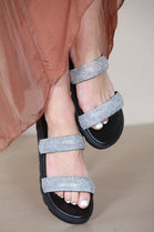 BLACK TWO BAND DIAMANTE SLIP ON SLIDERS