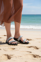 Black Sparkle Flatform Footbed Double-Strap Sandals