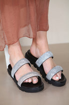 BLACK TWO BAND DIAMANTE SLIP ON SLIDERS