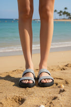 Black Sparkle Flatform Footbed Double-Strap Sandals