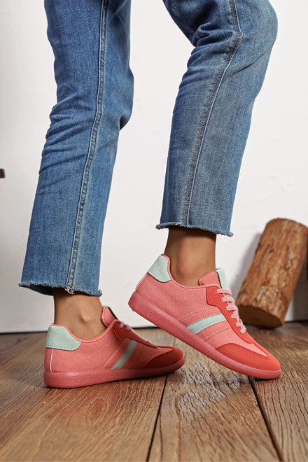 ORANGE FAUX SUEDE GUM SOLE PLATFORM TRAINERS WITH CONTRAST STRIPES
