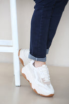 BEIGE CHUNKY SOLE DIAMATIE DETAIL LACE UP TRAINERS