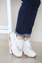 BEIGE CHUNKY SOLE DIAMATIE DETAIL LACE UP TRAINERS