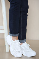 WHITE CHUNKY SOLE DIAMATIE DETAIL LACE UP TRAINERS