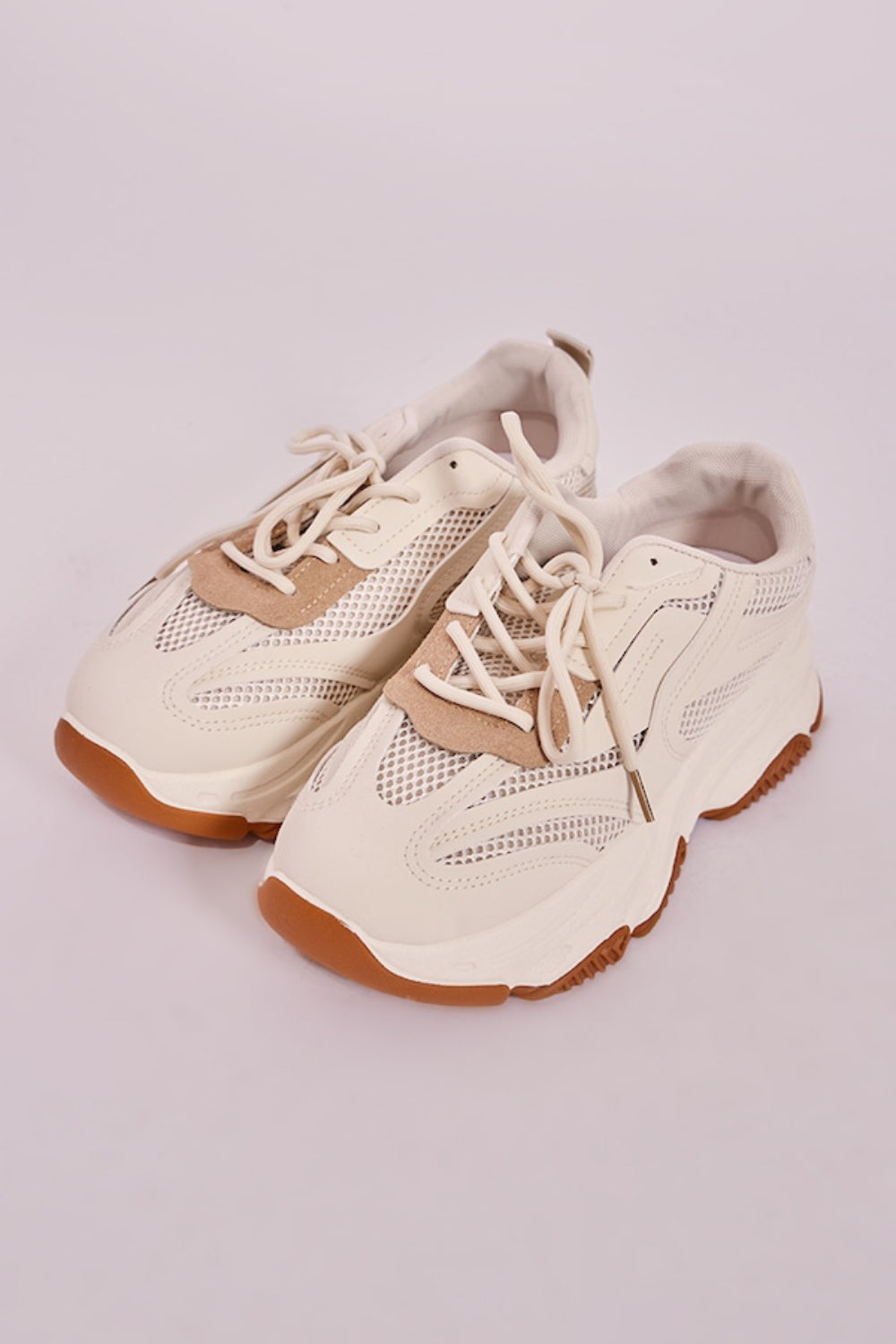 CREAM CHUNK SOLE TONAL MESH CONTRAST LACE UP TRAINERS