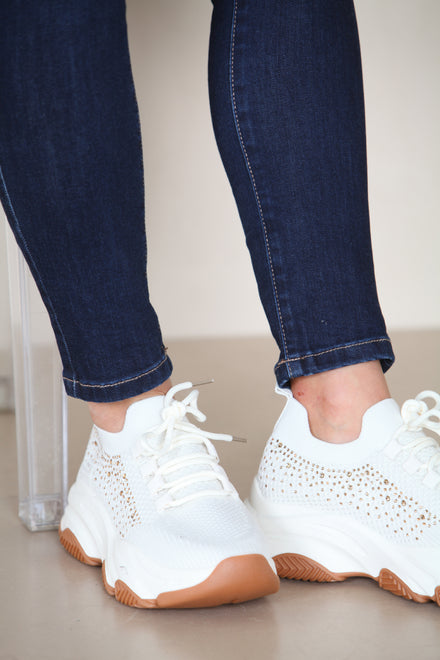 CREAM CHUNK SOLE DIAMANTE DETAIL LACE UP TRAINERS