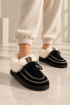 Cozy Fur Lined Moccasin Slippers in Black | Wholesale