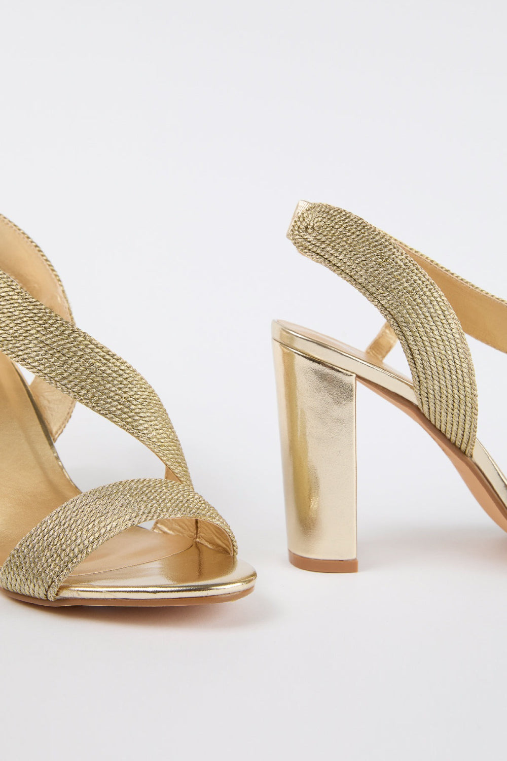 GOLD WOVEN DETAIL BLOCK HEELED PARTY SANDAL