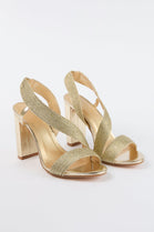 GOLD WOVEN DETAIL BLOCK HEELED PARTY SANDAL