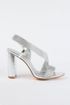 SILVER WOVEN DETAIL BLOCK HEELED PARTY SANDAL