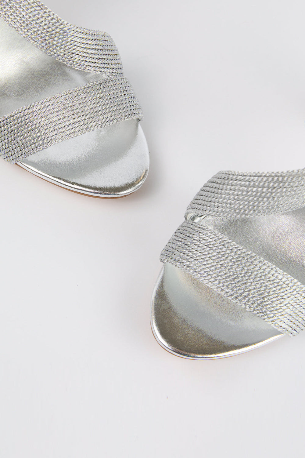 SILVER WOVEN DETAIL BLOCK HEELED PARTY SANDAL