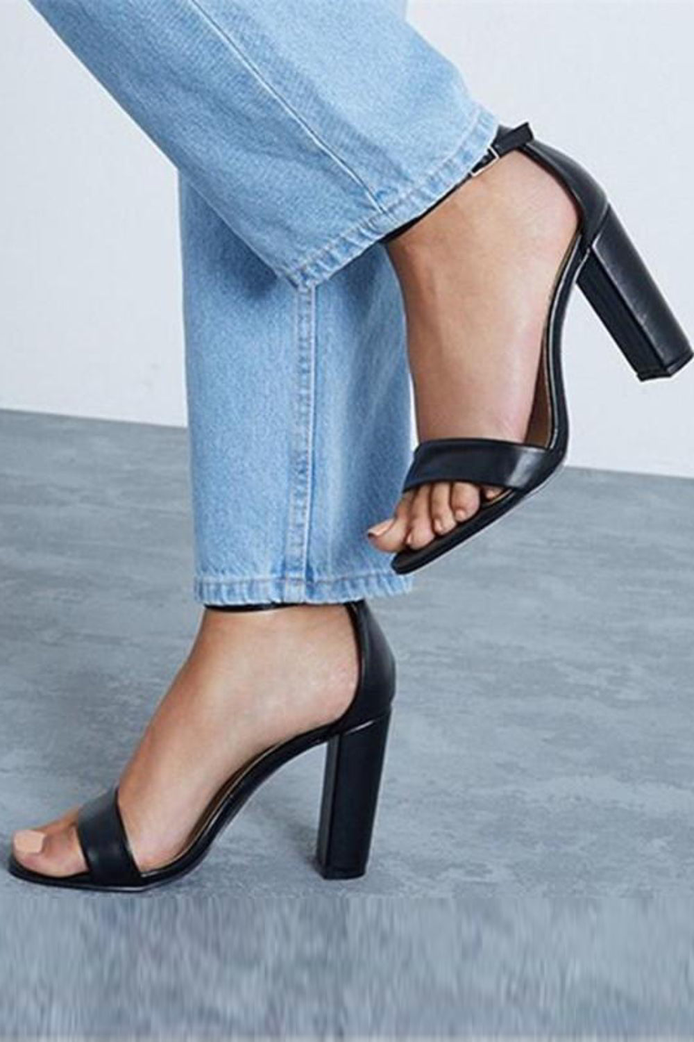 Black Barely There Strappy Block Heels