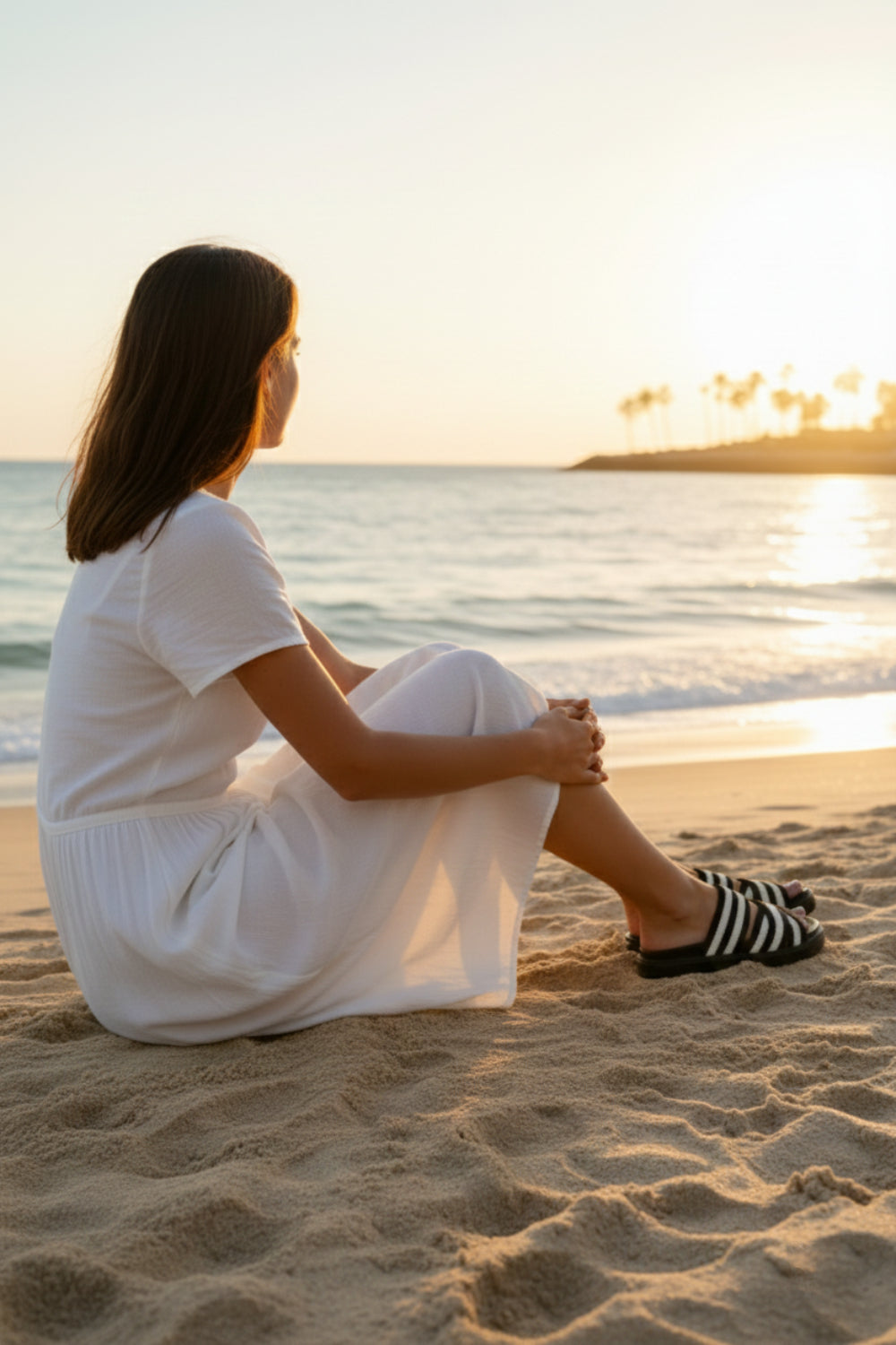 Ladies Black Striped Platform Slide Sandals