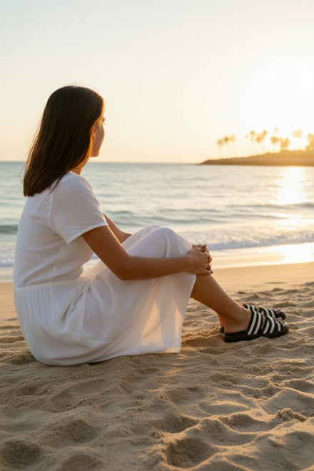 Ladies Black Striped Platform Slide Sandals - Pack B