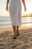 Ladies Black Striped Platform Slide Sandals