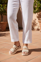 Ladies Mocha Striped Platform Slide Sandals