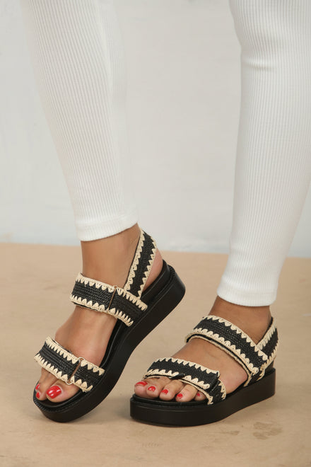 Women’s Black Woven Platform Sandals