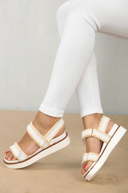 Women’s White Woven Platform Sandals