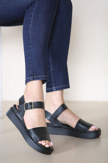 BLACK CLASSIC LOW PLATFORM SANDALS