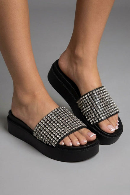 Women’s Rhinestone Chunky Platform Slide Sandals