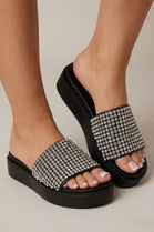 Women’s Rhinestone Chunky Platform Slide Sandals