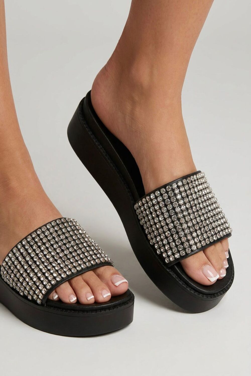 Women’s Rhinestone Chunky Platform Slide Sandals