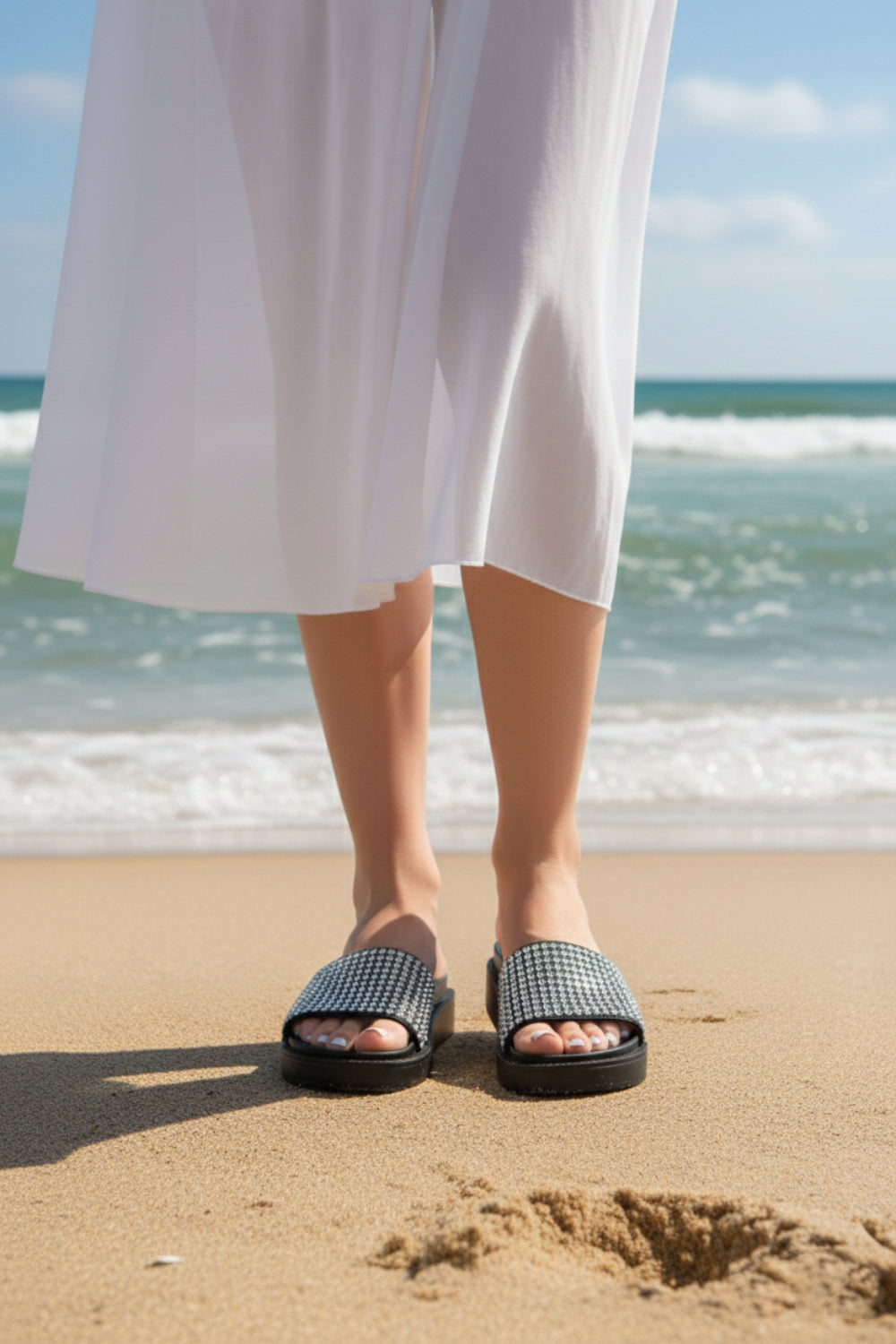 Women’s Rhinestone Chunky Platform Slide Sandals