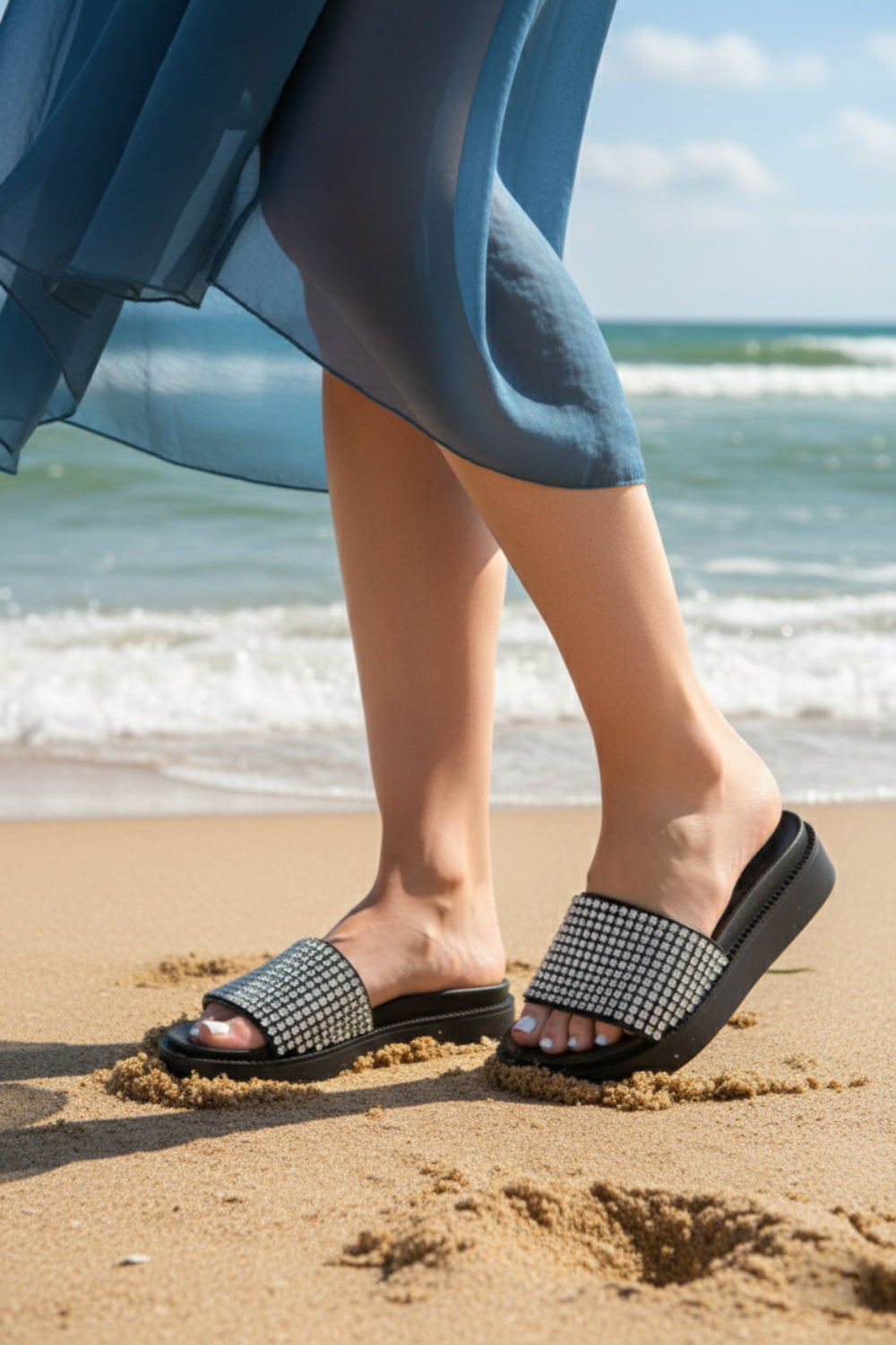 Women’s Rhinestone Chunky Platform Slide Sandals