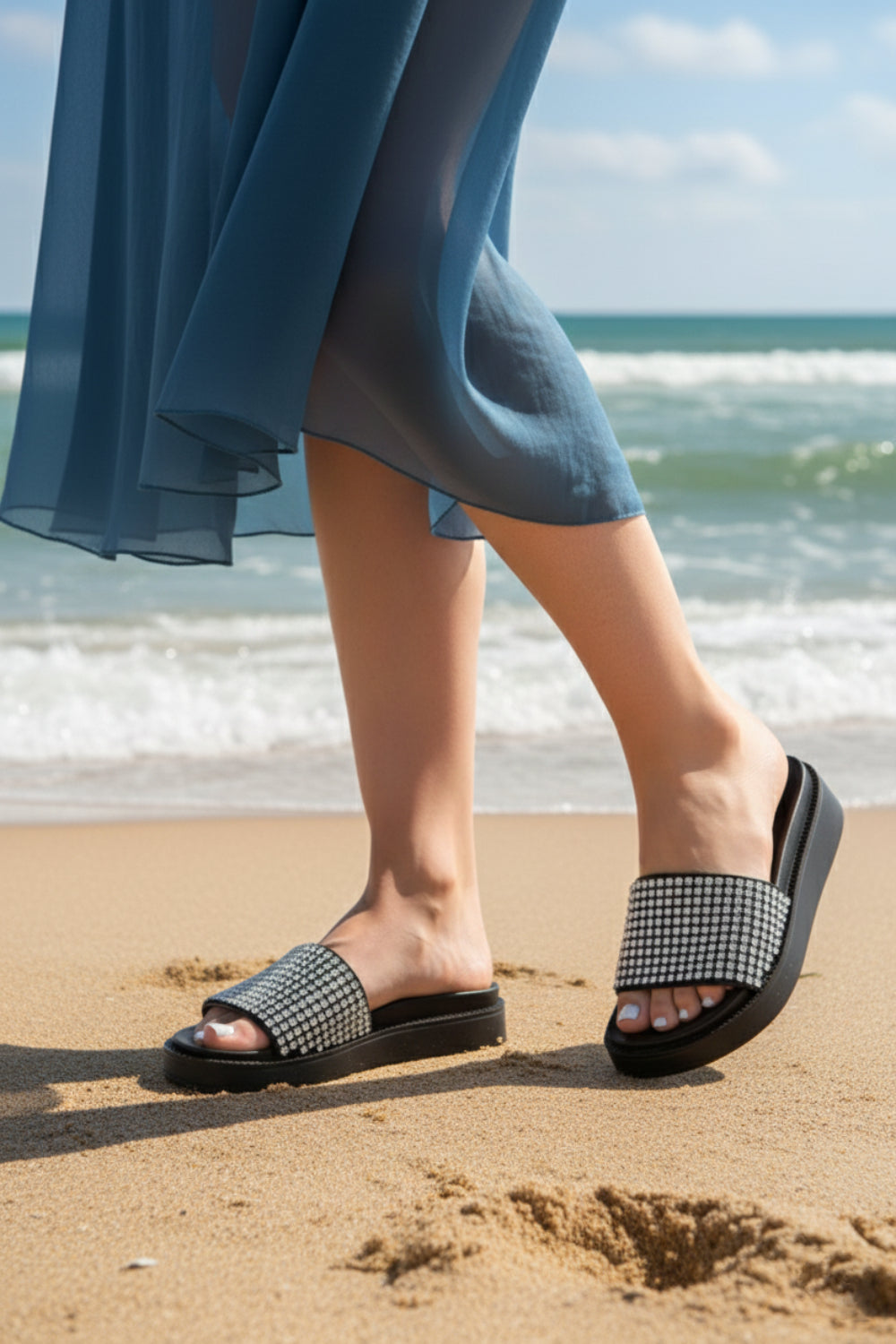 Women’s Rhinestone Chunky Platform Slide Sandals