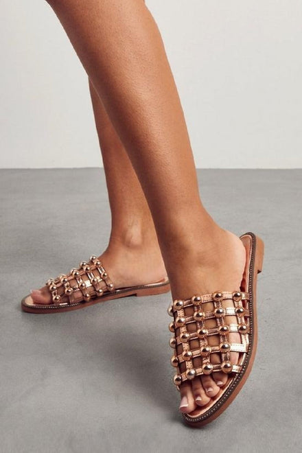Rose gold Studded Caged Slider Sandals (PACK A)