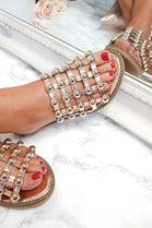 Rose gold Studded Caged Slider Sandals