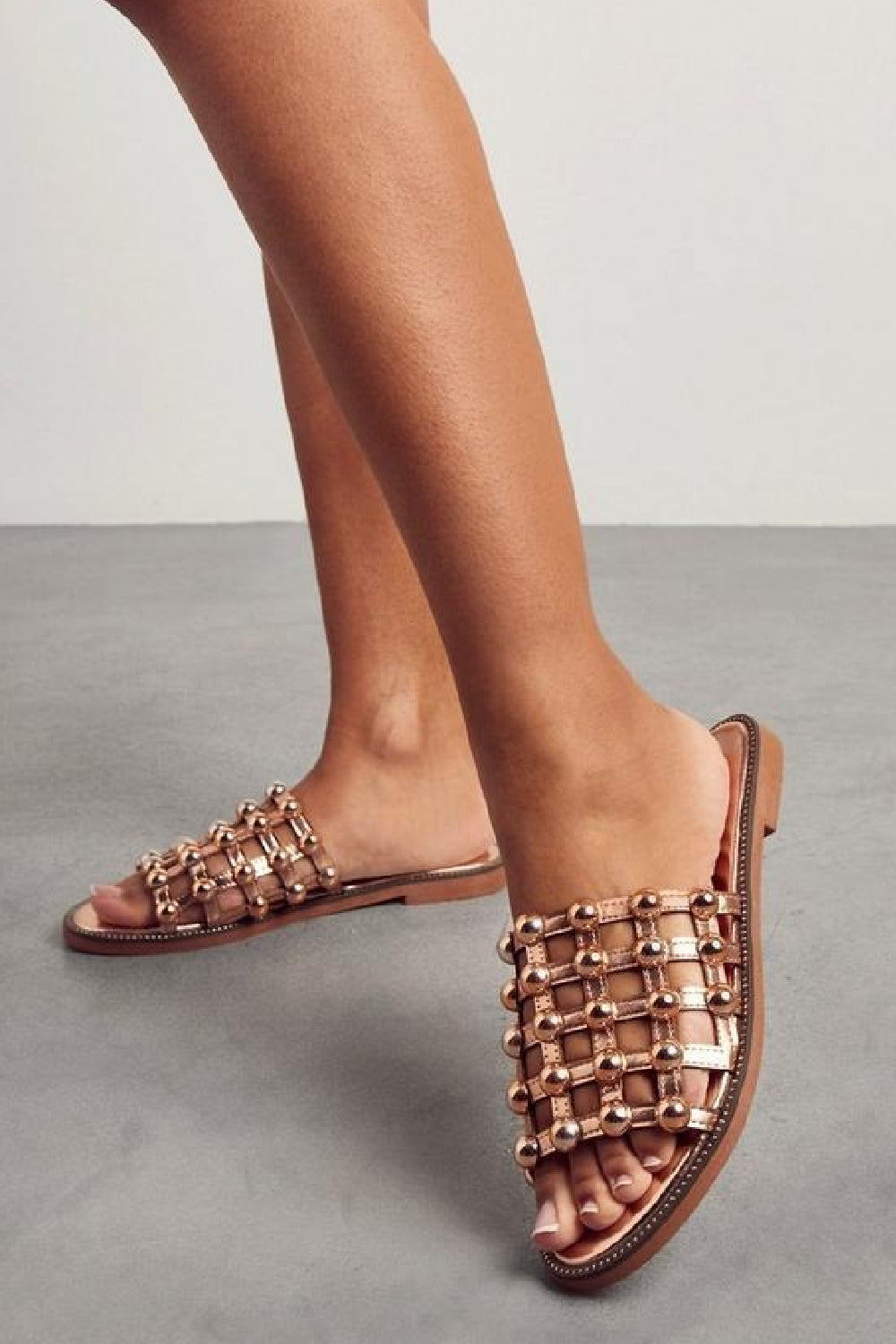 rose gold studded sandals