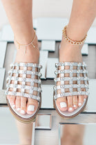 Silver Studded Caged Slider Sandals